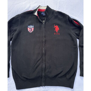 US Polo Assn Full Zip Sweater Mens XL Black Big Pony Cardigan Mock Neck Y2K